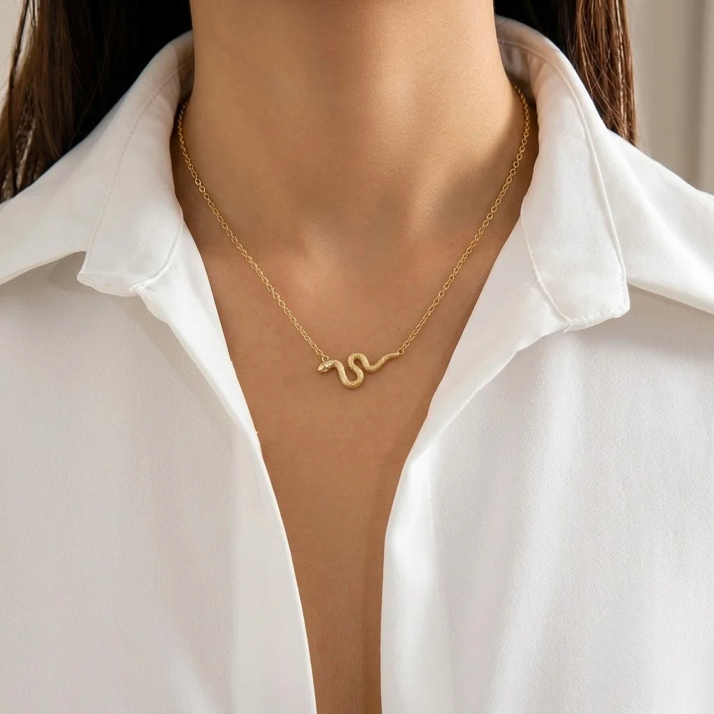 18Kt Gold Plated Snake Pendant Necklace for Women