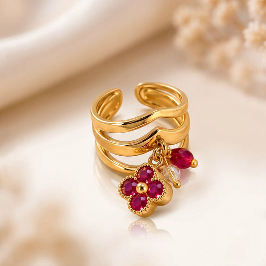 18Kt Gold Plated Ruby Pink Stone Designer Adjustable Ring