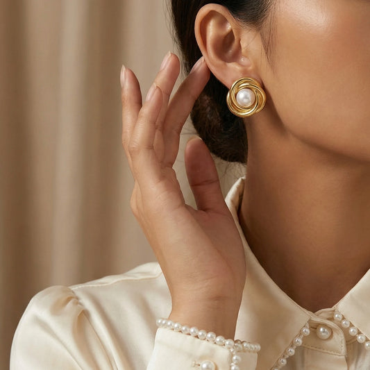 18KT Gold Plated Pearl Bloom Studs