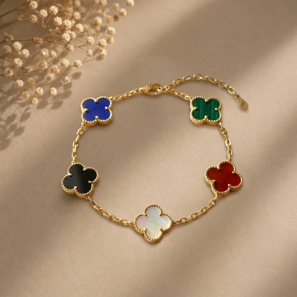 18Kt Gold Plated Multicolor Clover Charm Bracelet