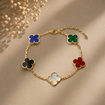 18Kt Gold Plated Multicolor Clover Charm Bracelet