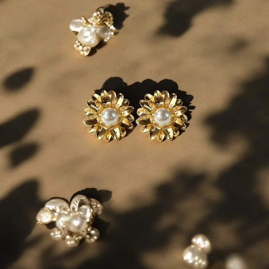 Golden Bloom Pearl Studs – 18K Gold Plated