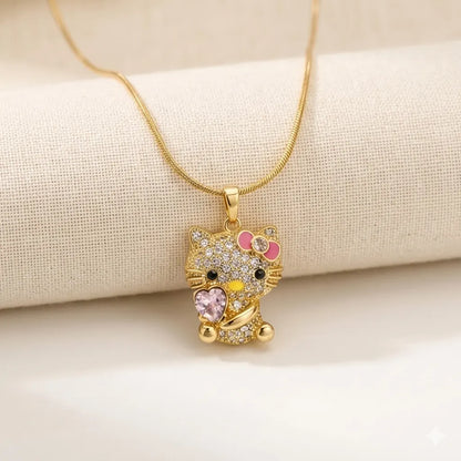 18Kt Gold Plated CZ Kitty Pendant Necklace