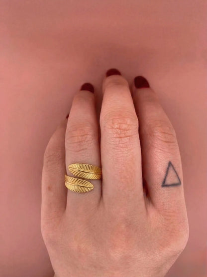 Adjustable 18Kt Gold Plated Open leave Designer Ring