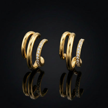 18KT Gold Plated Luxe Triple Hoop Sparkle Earrings