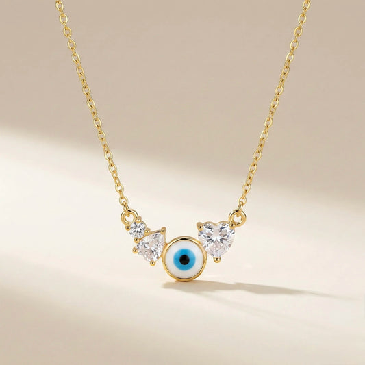 18Kt Gold Plated Evil Eye Heart CZ Heart Pendant