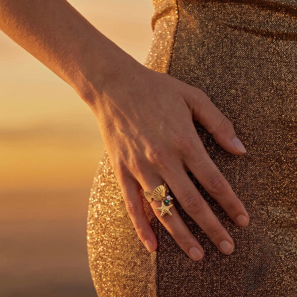18Kt Gold Plated Textured Starfish Adjustable Ring