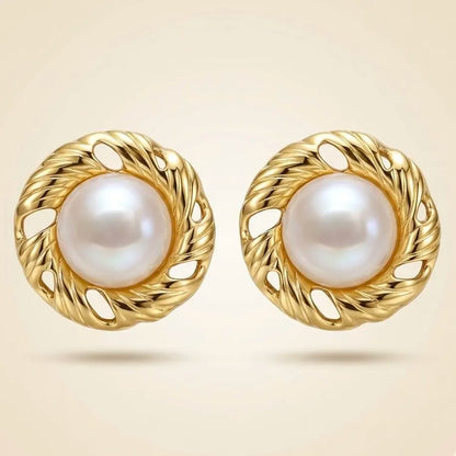 18KT Gold Plated Twisted Halo Pearl Studs