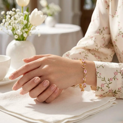 18Kt Gold Plated Pink Crystal tulip  Bracelet