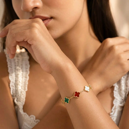 18Kt Gold Plated Multicolor Clover Charm Bracelet