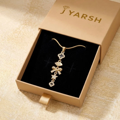 18Kt Gold Plated Bow & Star Charm Y Necklace