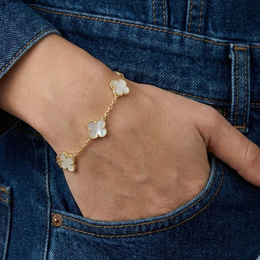 18KT Gold Plated White Elegance Clover Bracelet