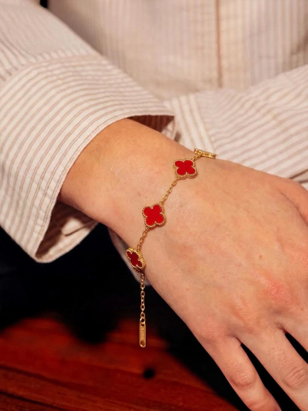 18KT Gold Plated Elegance Red Clover Bracelet