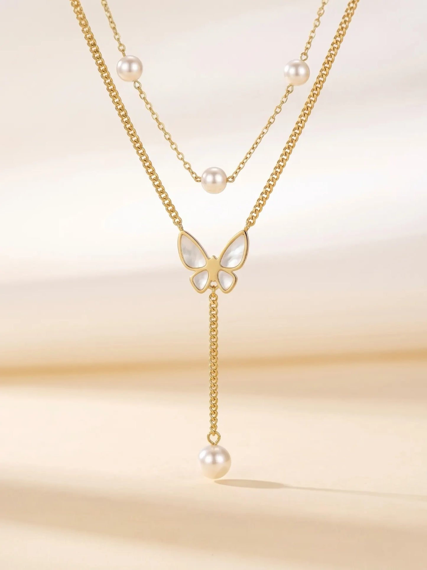 18Kt Gold Plated Layered Butterfly Charm Necklace