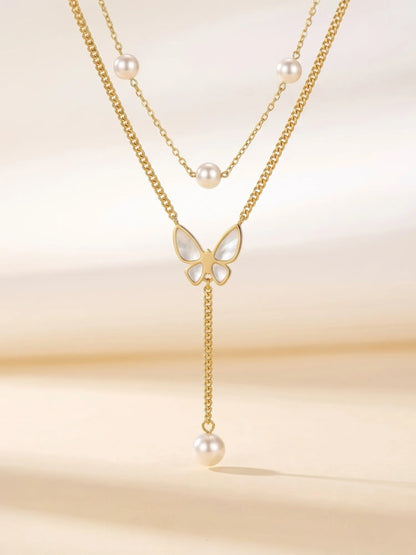 18Kt Gold Plated Layered Butterfly Charm Necklace