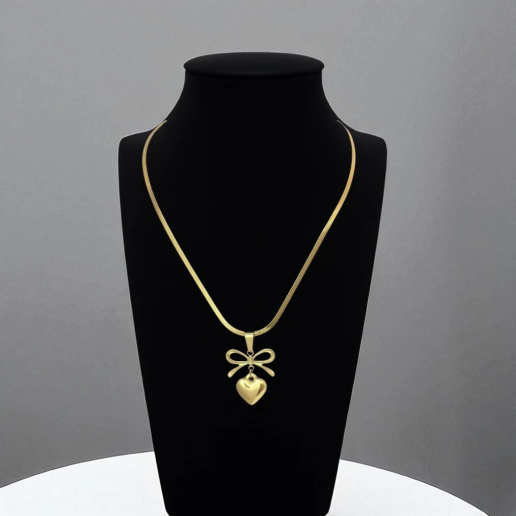 Elegant Bow Heart Pendant Chain
