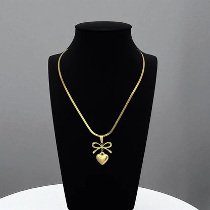 Elegant Bow Heart Pendant Chain