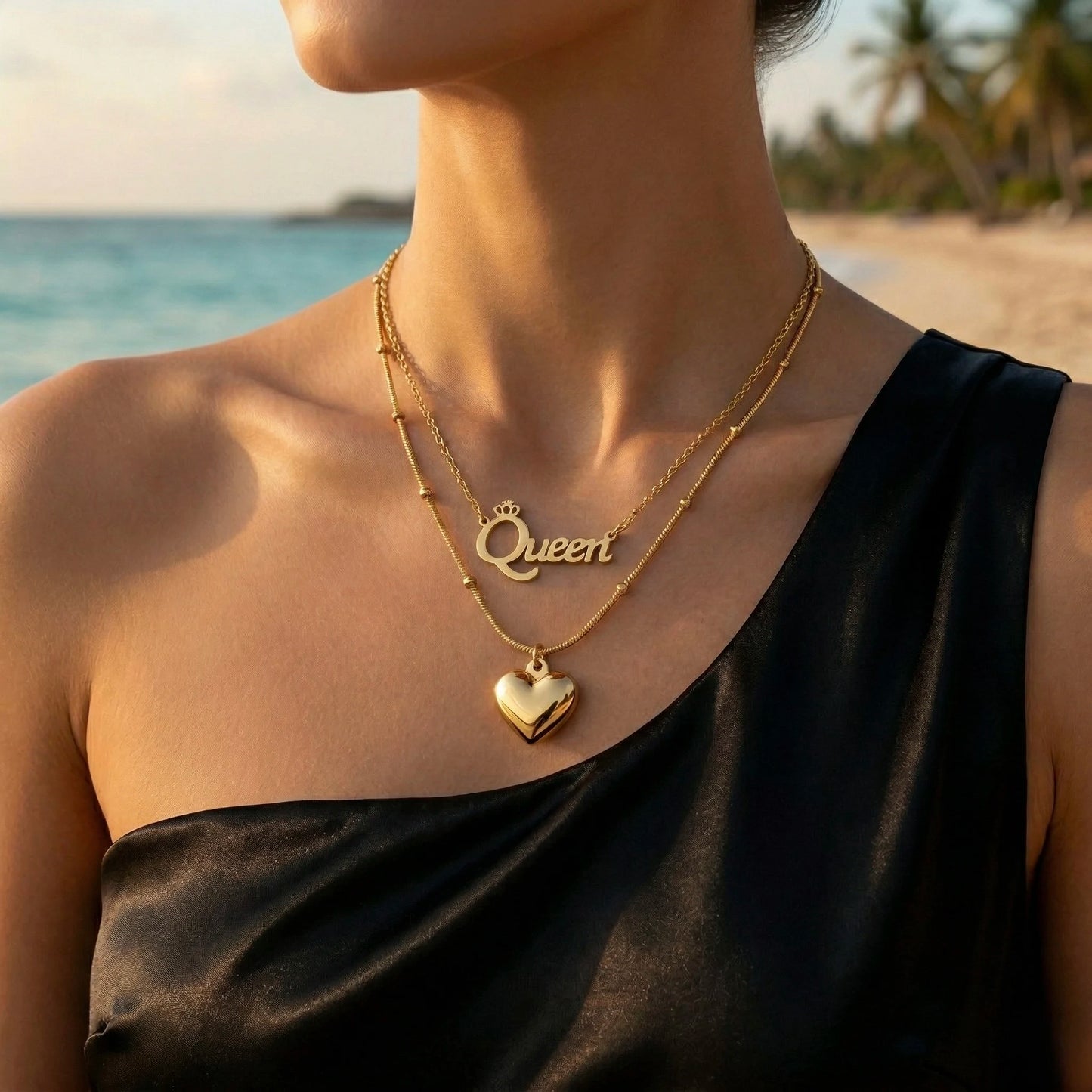 18Kt Gold Plated Queen Heart Layered Necklace