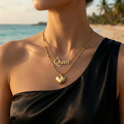 18Kt Gold Plated Queen Heart Layered Necklace