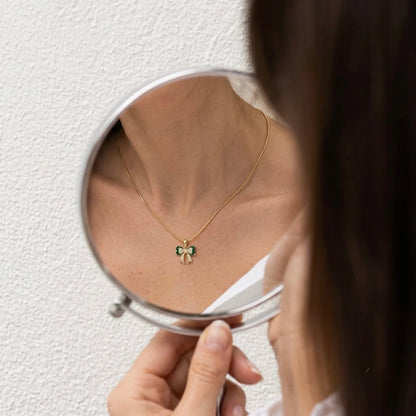 18Kt Gold Plated Green Bow Charm Necklace