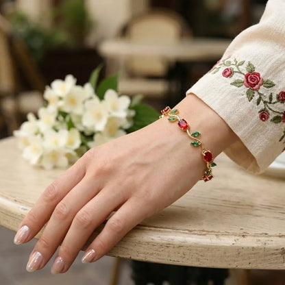 18Kt Gold Plated Ruby & Emerald tulip  Bracelet