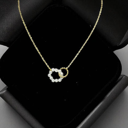 Twin Ring Charm Pearl Necklace