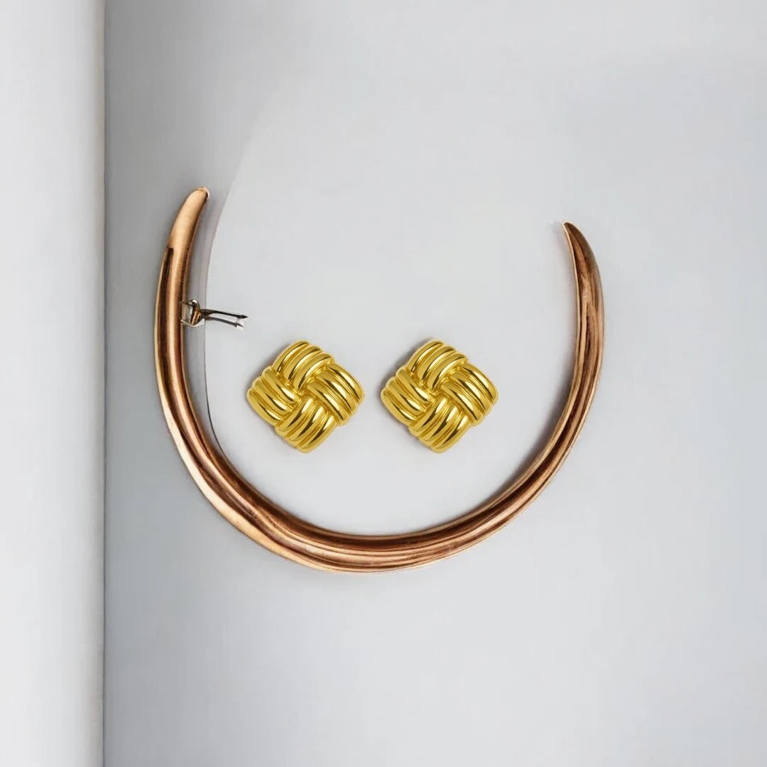 Chunky Gold Grid Earrings - 18K Gold Plated & Waterproof