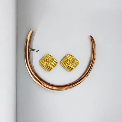 Chunky Gold Grid Earrings - 18K Gold Plated & Waterproof