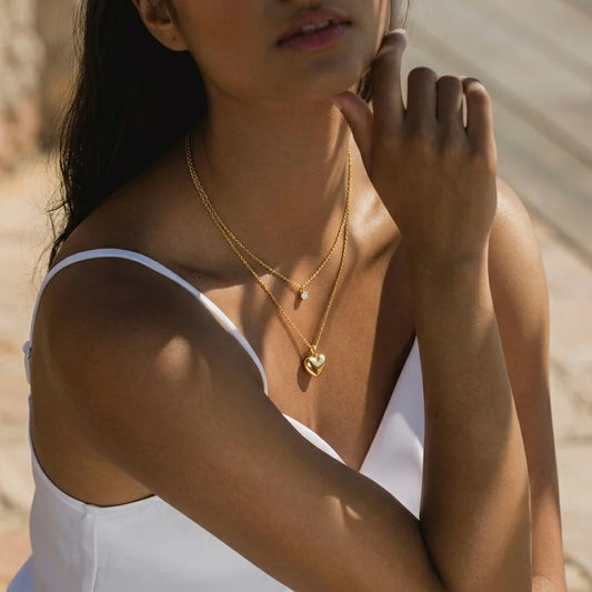 18Kt Gold Plated Heart & Solitaire Layered Necklace