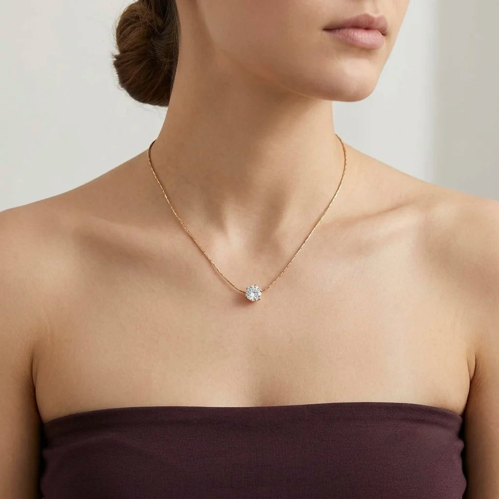 18Kt Gold Plated Round Cut Solitaire Pendant Necklace