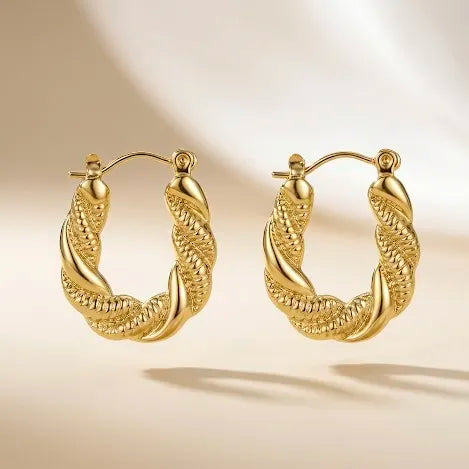 18KT Gold Plated Chunky Twist Hoop Earrings