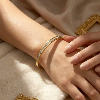18Kt Gold Plated Cubic Zirconia Open Bangle