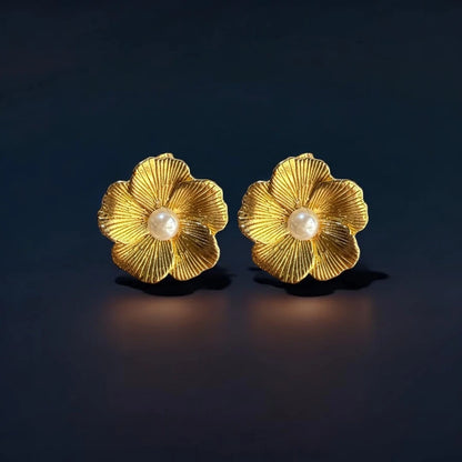 Dainty Floral Pearl Studs - 18K Gold Plated & Waterproof