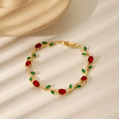 18Kt Gold Plated Ruby & Emerald tulip  Bracelet