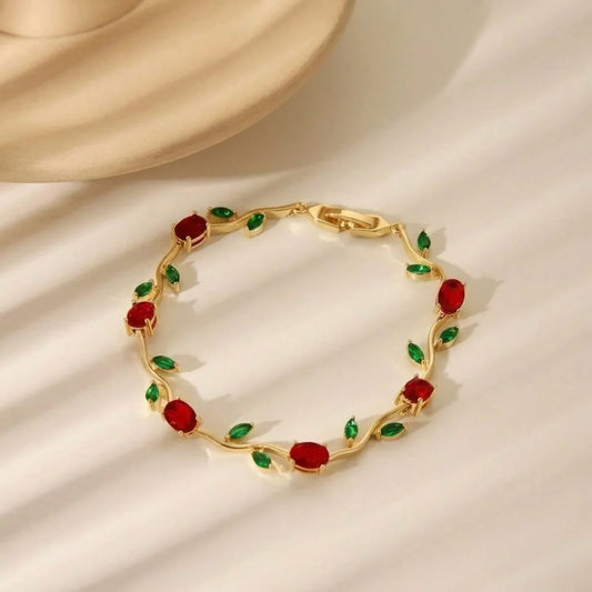 18Kt Gold Plated Ruby & Emerald tulip  Bracelet