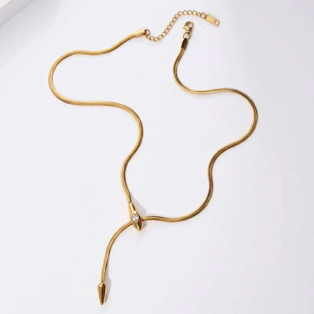 18Kt Gold Plated Snake Chain Y Drop Necklace