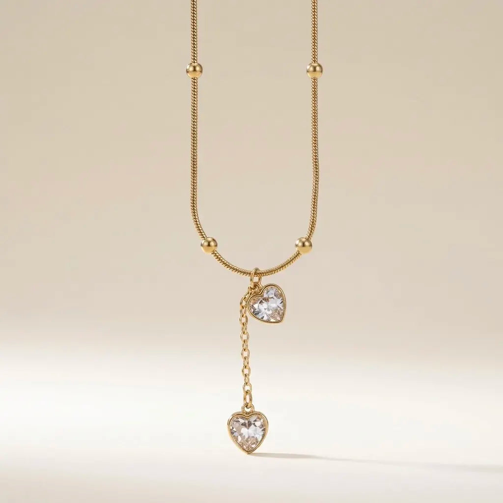 18Kt Gold Plated Heart Drop Chain Necklace for Women