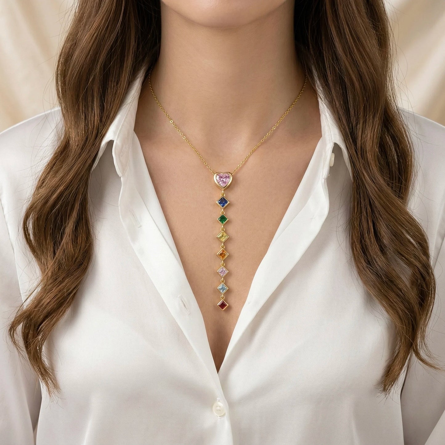 18Kt Gold Plated Multicolor Heart Drop Necklace