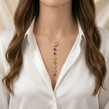 18Kt Gold Plated Multicolor Heart Drop Necklace