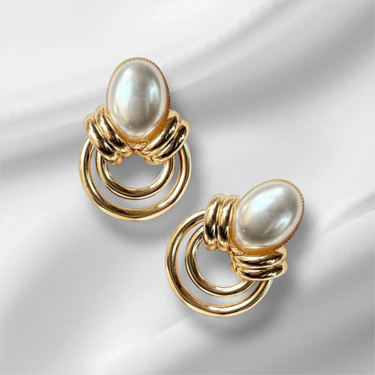 Layered Loop Studs with Pearl Top  – Anti-Tarnish Modern Classic