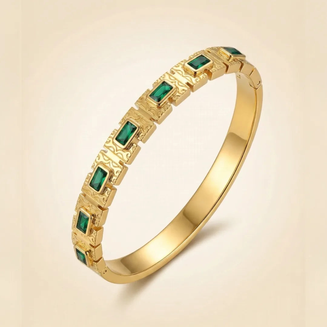 Emerald Regal Engraved Bangle