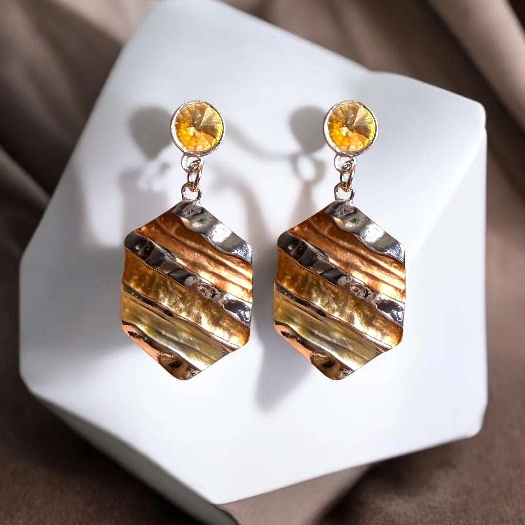 JH Gold-Rust Textured Drop Earrings