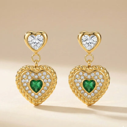 18KT Gold Plated Royal Green Heart Luxe Earrings