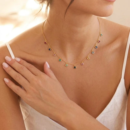 18Kt Gold Plated Multicolor Stone Charm Necklace