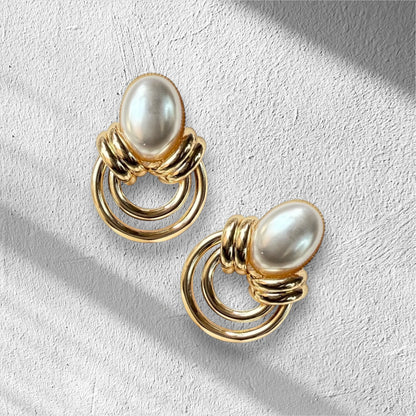 Layered Loop Studs with Pearl Top  – Anti-Tarnish Modern Classic