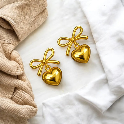 Romantic Bow Drop Earrings - 18K Gold Plated & Waterproof