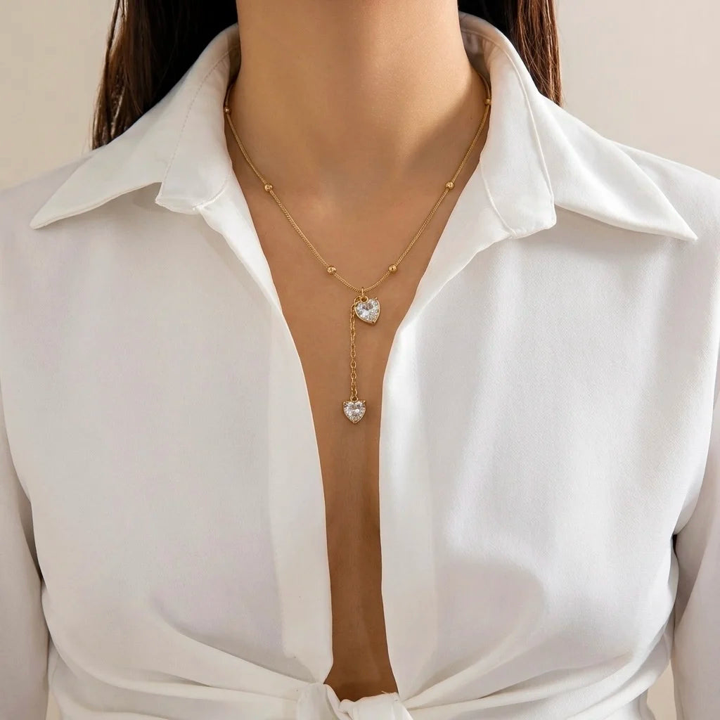 18Kt Gold Plated Heart Drop Chain Necklace for Women