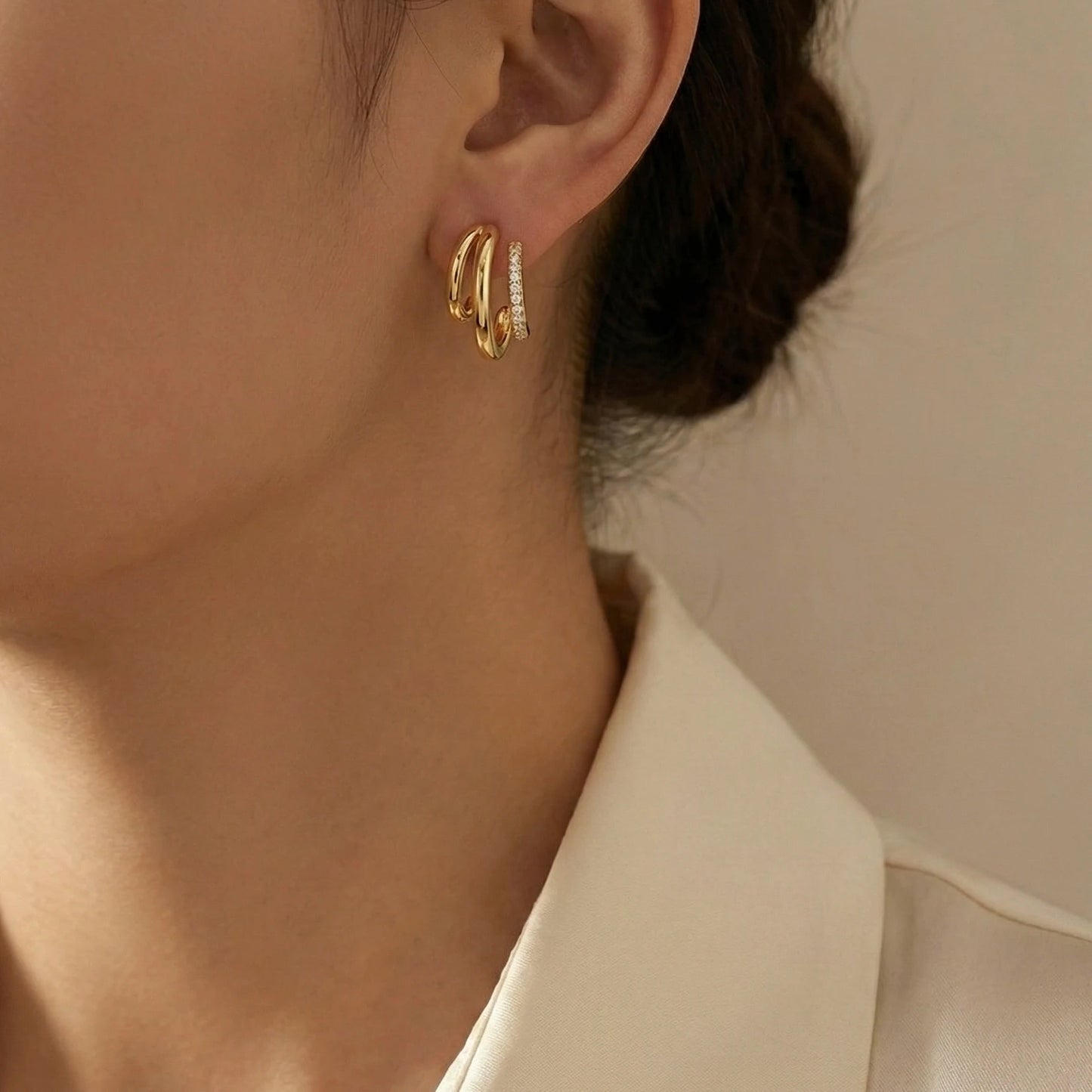 18KT Gold Plated Luxe Triple Hoop Sparkle Earrings