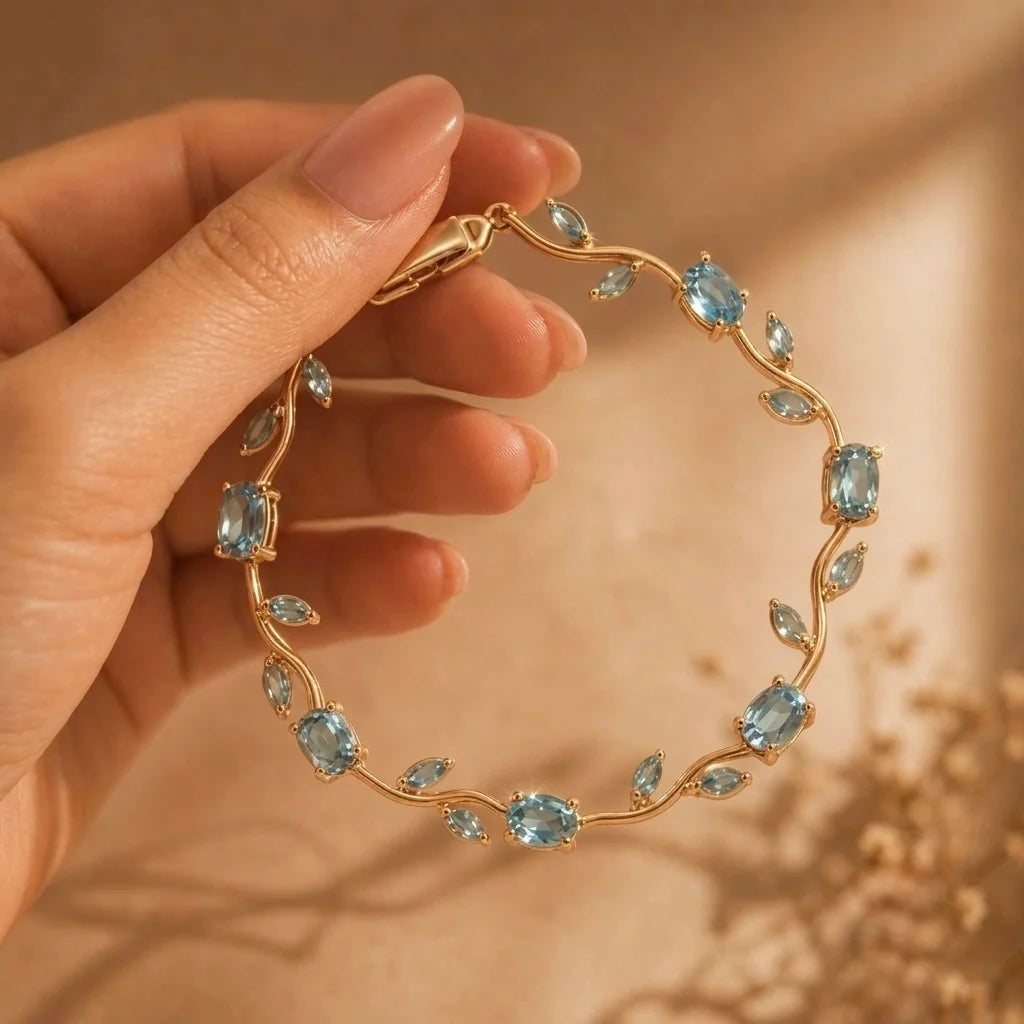 18Kt Gold Plated Aquamarine Crystal Tulip Bracelet