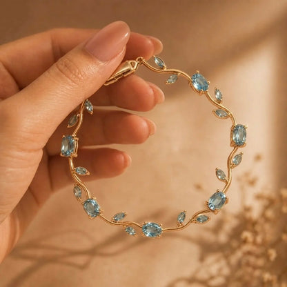 18Kt Gold Plated Aquamarine Crystal Tulip Bracelet